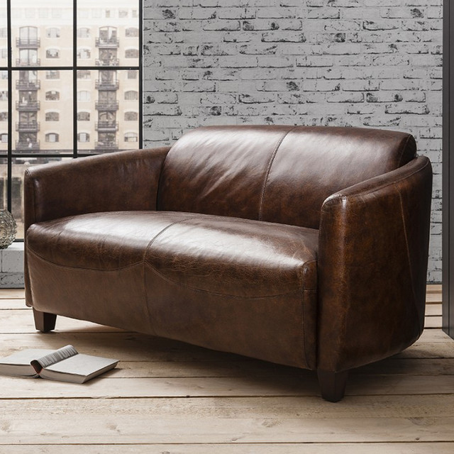 Escort Leather 2 Seater Sofa Industrial Sofas & Corner Sofas by