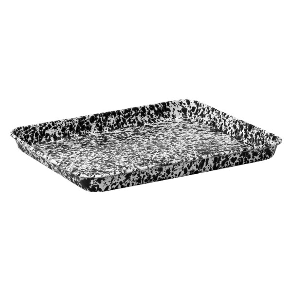 Enamelware Rectangular Tray/Jelly Roll Pan, White and Black Splatter