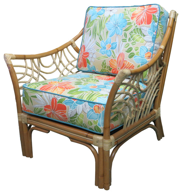 Bali Arm Chair in Natural, Clemens Garden Fabric Tropical Armchairs