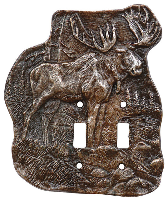 Bronze Style Moose Double Switch Plate Rustic Switch Plates And