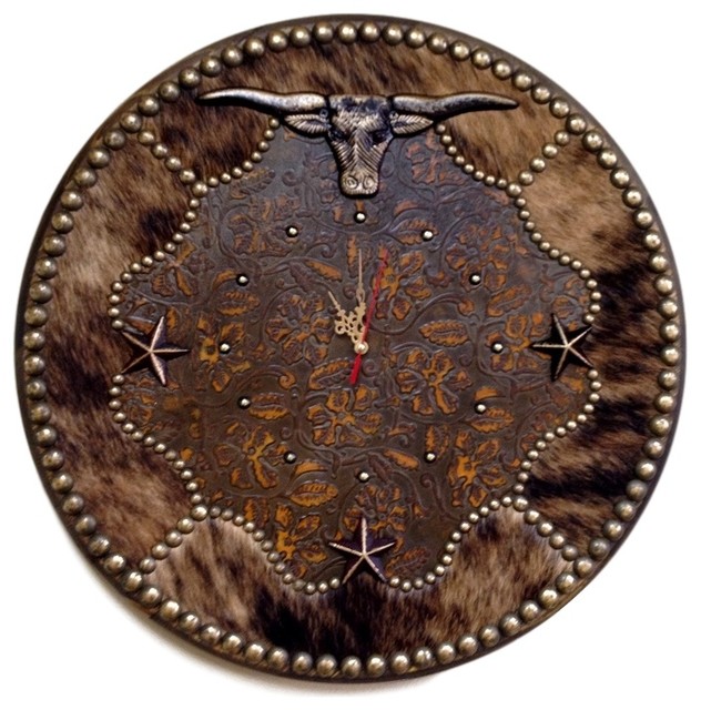 Cowhide Western Wall Clock Southwestern by Your Western Decor