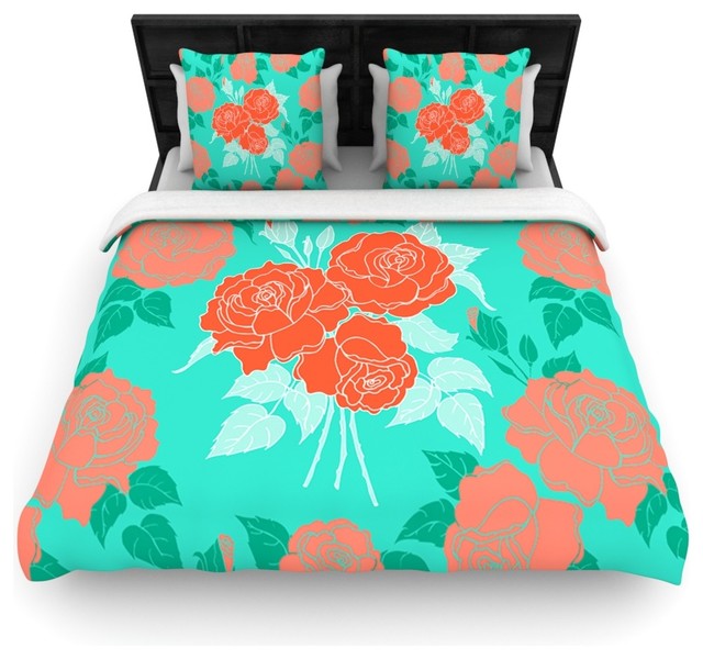Anneline Sophia "Summer Rose Orange" Teal Green Cotton