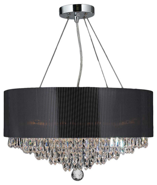 8Light Chrome Crystal Ball Prism Chandelier Black Acrylic Drum Shade