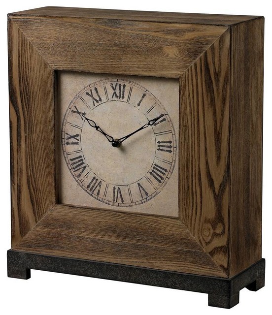 Sterling Renwick 16"x15" Rectangular Table Clock in Natural and Black