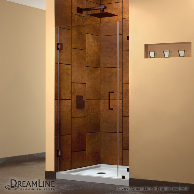 DreamLine UnidoorLux 36" Frameless Hinged Shower Door, Oil Rubbed Bronze Modern Shower Doors