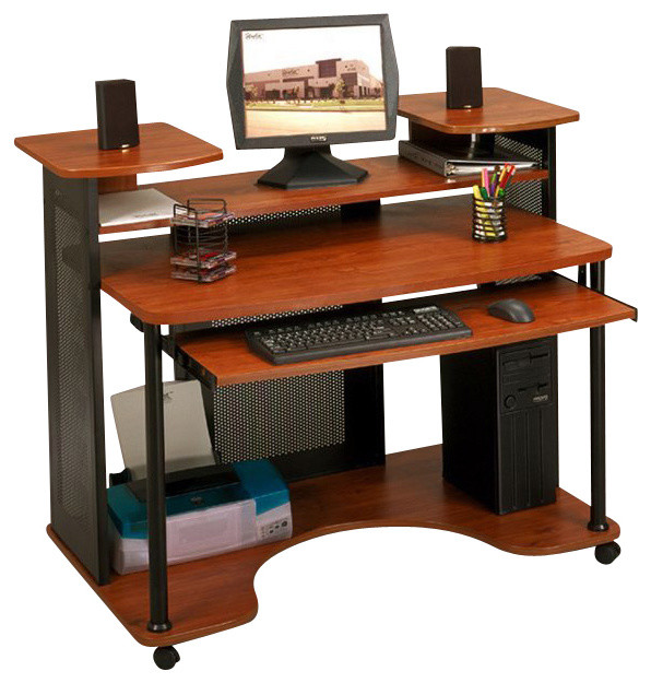 Studio RTA Wood Computer Desk in Black and Cherry Transitional