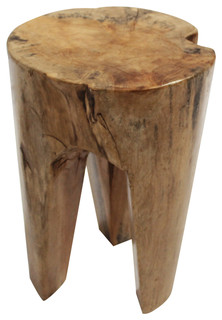 Teak Wood Carved Three Leg Stool  Rustic  Accent And 