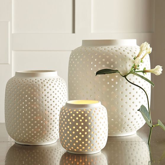 Porcelain Hurricanes, Dotted Contemporary Candleholders by West Elm