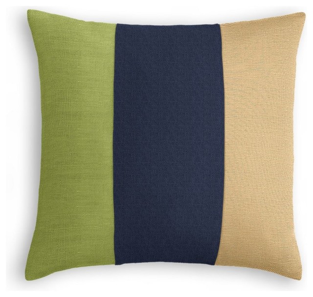 Moss Green, Navy and Tan Linen Color Block Pillow - Contemporary - Decorative Pillows - by Loom ...