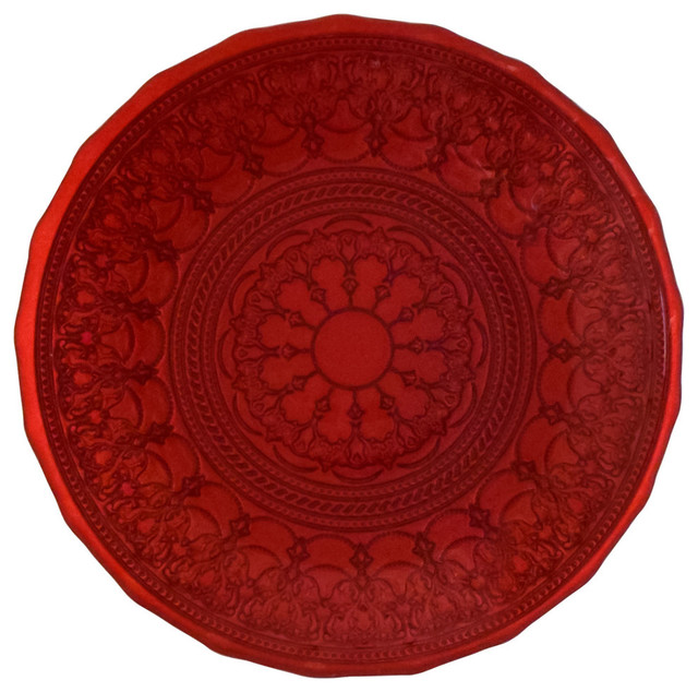 HandPainted Red Embossed Glass Dinner Plate, 11"D La Scala
