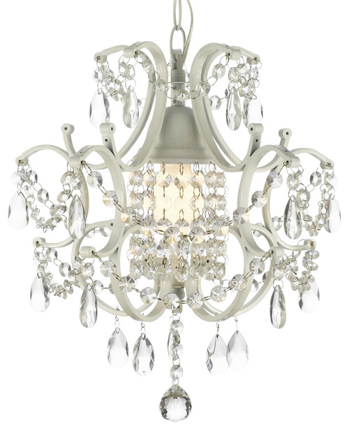 French Country Wrought Iron and Crystal Chandelier, White