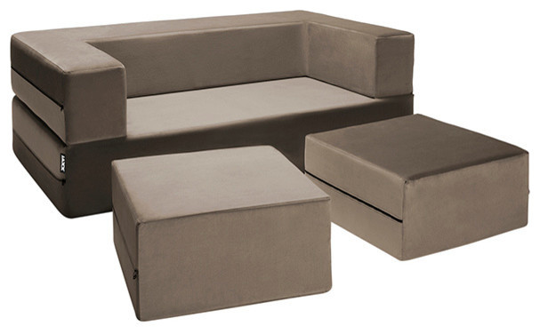 Zipline Convertible Sleeper Loveseat and Ottomans, Black 