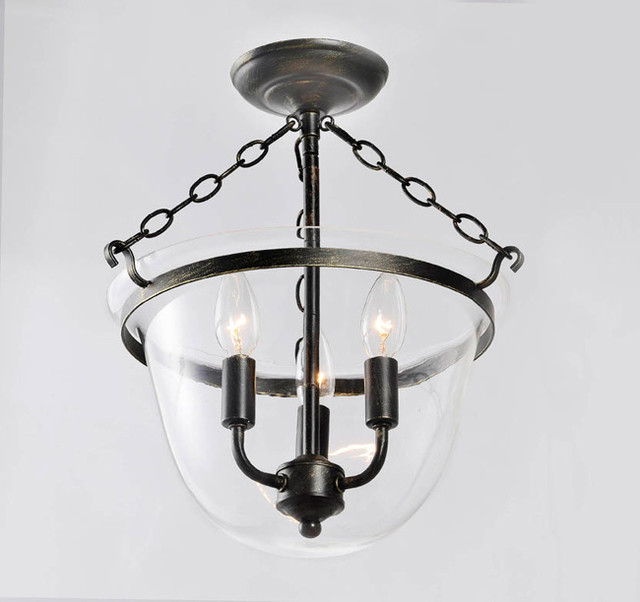 Antique Copper Finish Glass Lantern Flushmount Chandelier