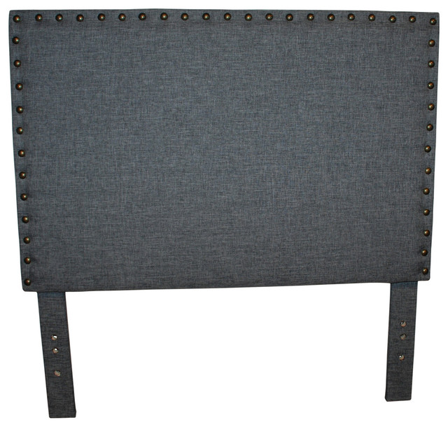 Twin Studded Gray Linen Headboard Transitional Headboards by WHI