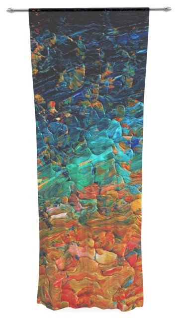 Ebi Emporium "Eternal Tide II" Teal Orange Decorative Sheer Curtain