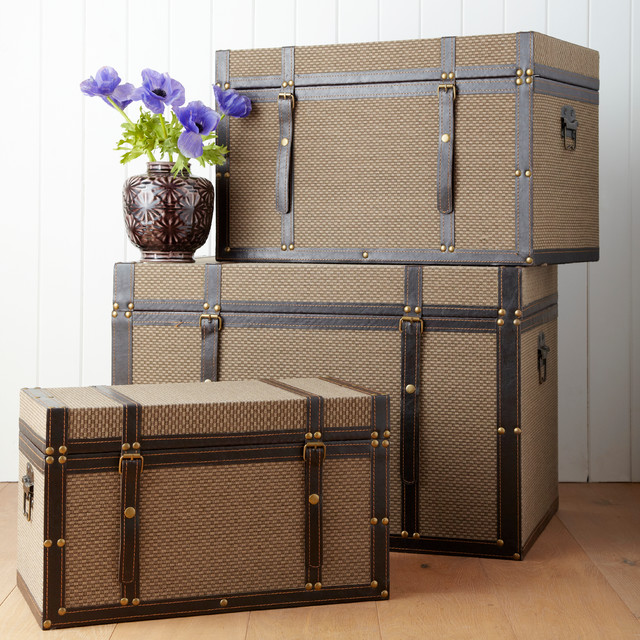 fabric covered trunk Midcentury Decorative Suitcases & Trunks