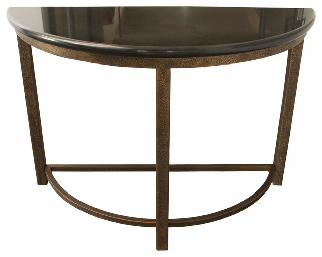 Semi Circle Metal Console Table With Marble Top Contemporary