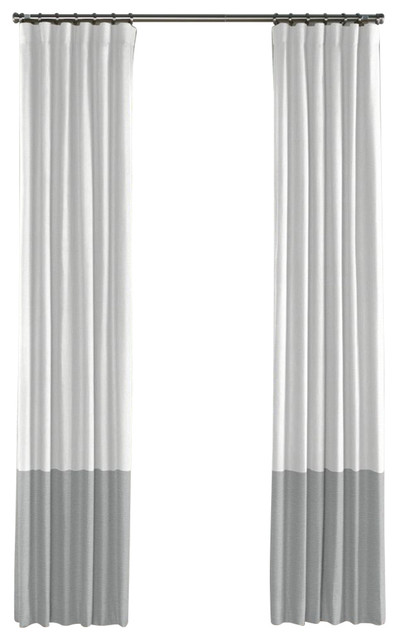 White and Blue Gray Linen Color Block Curtain, Single Panel ...