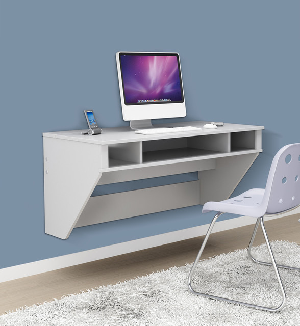 Prepac SOHO White Floating Desk Contemporary Desks & Writing