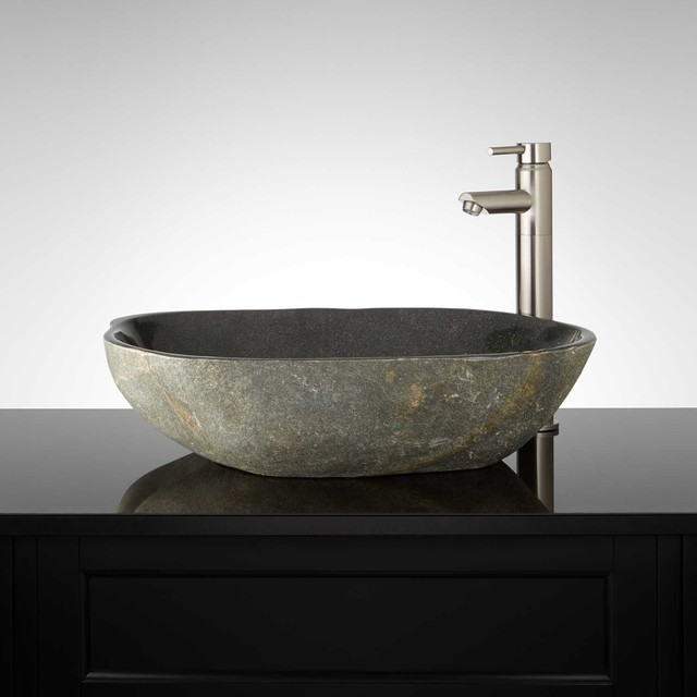 Anumen Black River Stone Vessel Sink - Traditional - Bathroom Sinks ...