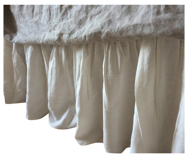 Cream Linen Bed Skirt, Full 22" Drop Bedskirts by