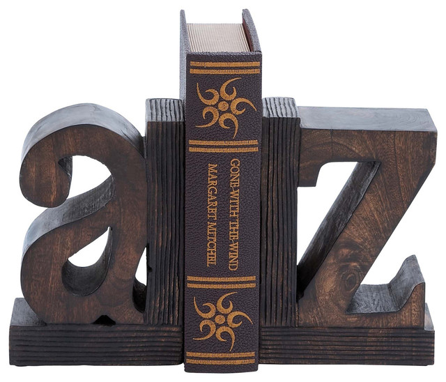 one piece slide hand carved wooden bookends