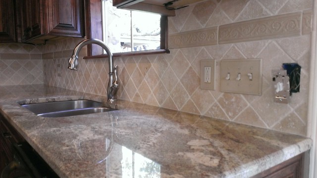 Kitchen Back Splash 4 X 4 Travertine Diagonal Layout Traditional Kitchen Austin By