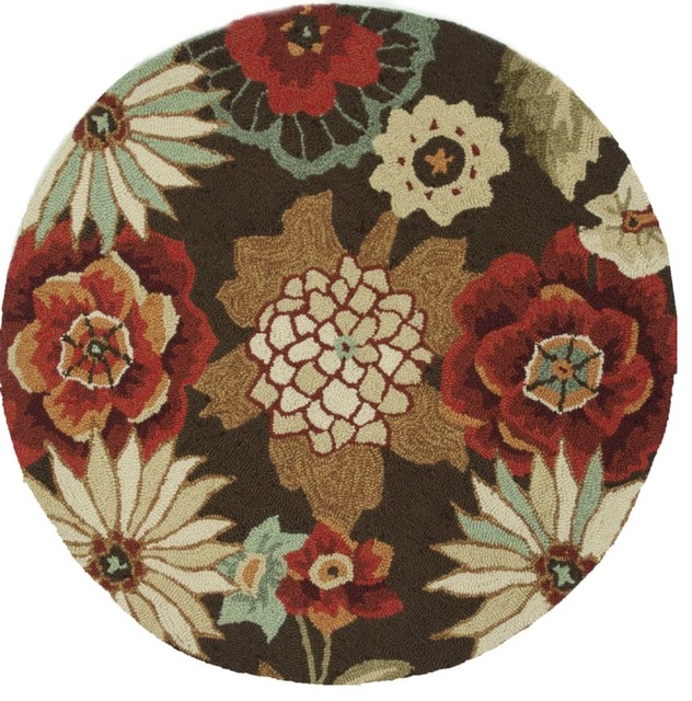 Country & Floral Summerton Round 3' Round Chestnut Area Rug Tropical