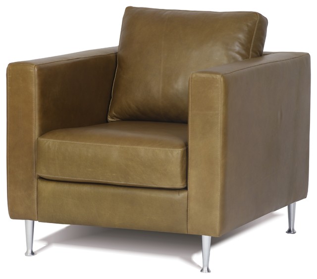 Modern, Contemporary Genuine Leather Chair With Metal Legs - Armchairs