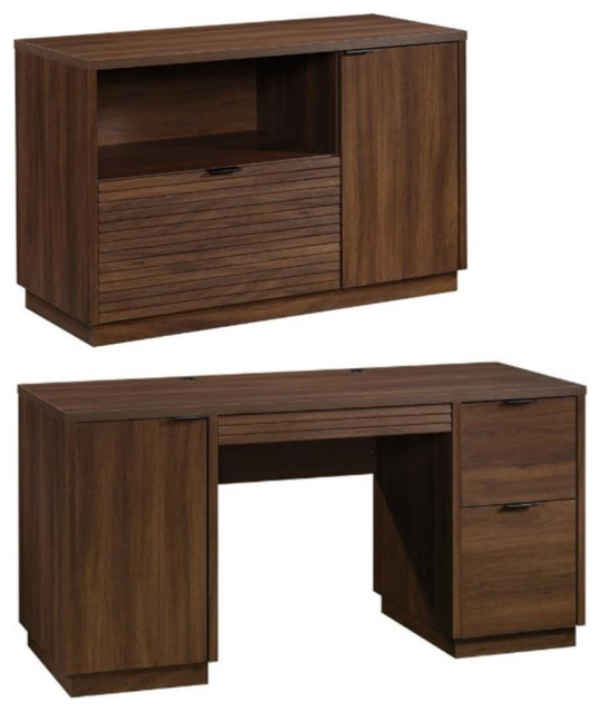 Home Square Piece Set With Computer Desk Wooden Storage Credenza