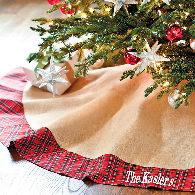 Suzanne Kasler Burlap & Red Plaid Tree Skirt Farmhouse Christmas