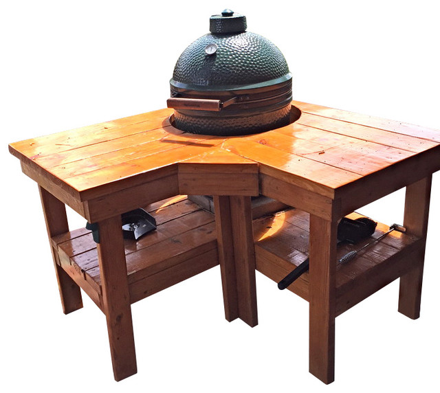The Big Green Egg Corner Farm Table, Medium Green Egg Farmhouse
