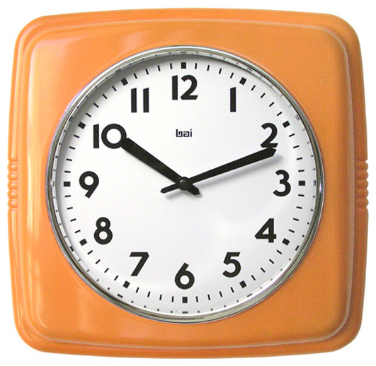 9.5" Square Retro Wall Clock Orange Midcentury Wall Clocks by BAI