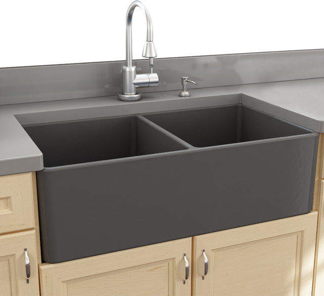 Nantucket Sinks 33 Double Bowl Gray Fireclay Farmhouse Sink