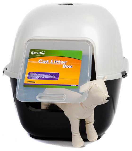 Favorite 24" Large Enclosed Side Entry Litter Box, White and Black