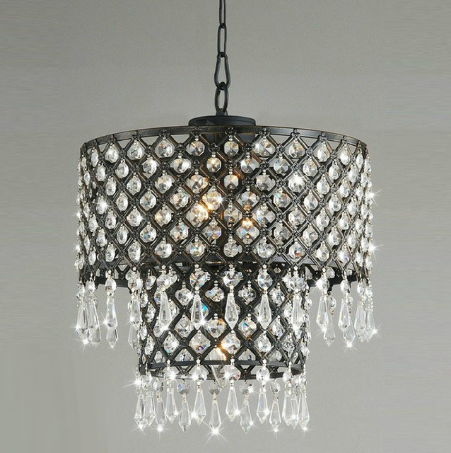 Antique Black Metal and Crystal Chandelier Contemporary Chandeliers