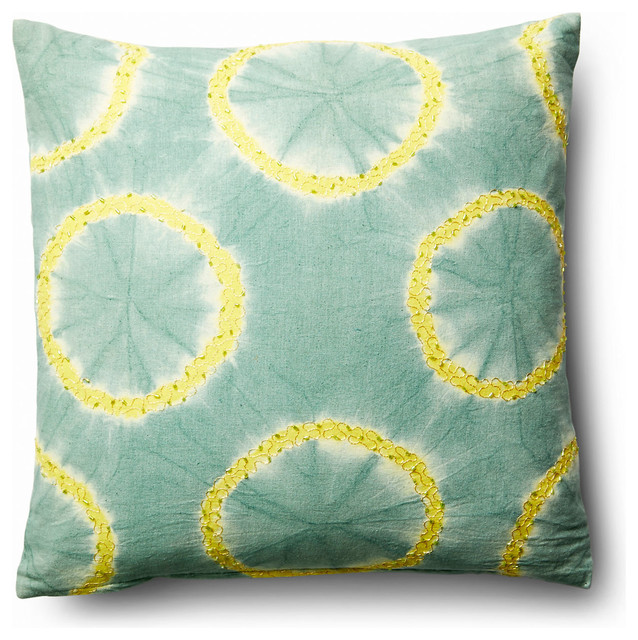 Tie Dye Rings 16x16 Cotton Pillow, Green Contemporary Scatter Cushions