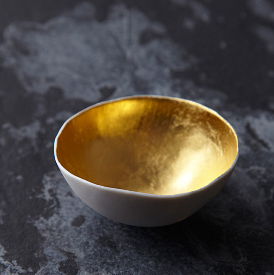 Handmade gold leaf and porcelain trinket bowl Contemporary