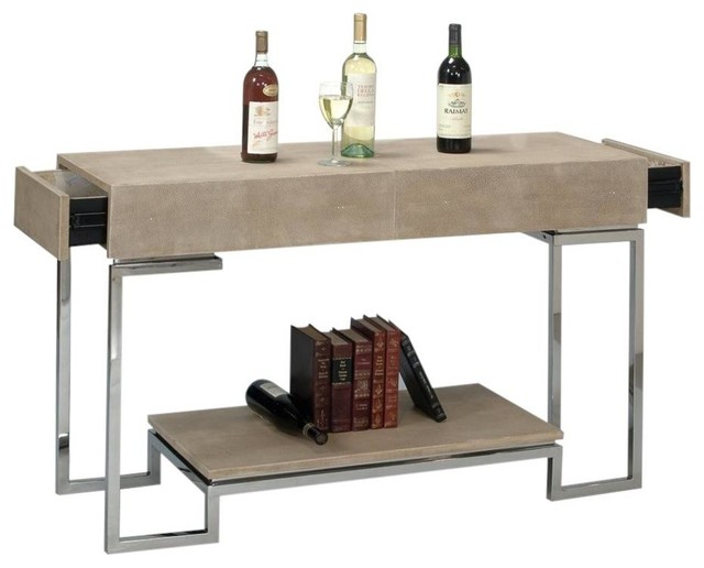 Console Table Tarcoal Stainless Steel Leather Wood