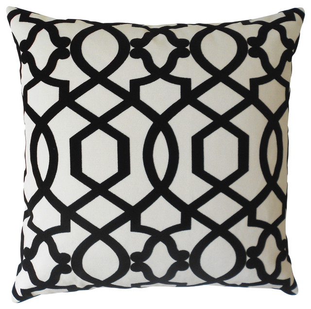 Black and Cream Velvet Trellis Decorative Pillow Cover - Mediterranean - Decorative Pillows - by ...