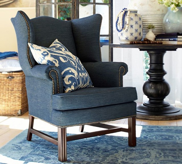 Thatcher Upholstered Wingback Chair, Recycled Cotton