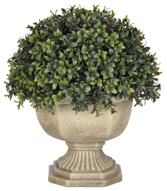 Artificial HalfBall Boxwood Topiary in Grey Garden Urn Transitional
