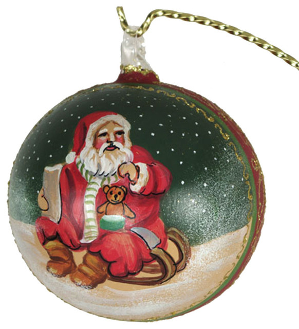 quot santa with teddy bear quot glass christmas ball ornament quot santa with teddy bear quot glass christmas ball ornament