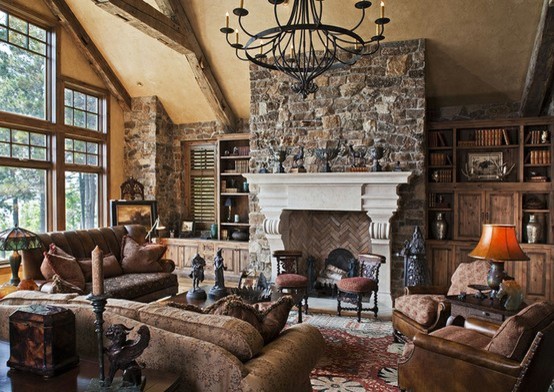 Living Room With Stone Fireplace