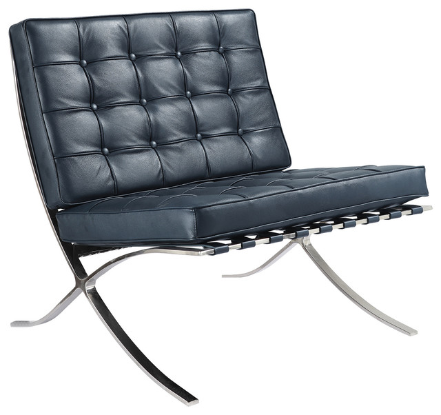 Navy Blue Italian Leather Lounge Chair - Contemporary - Outdoor Chaise