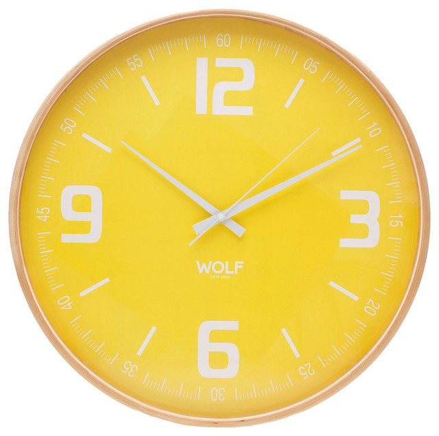 21" Moderne Wall Clock, Yellow Modern Wall Clocks