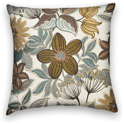 Blue Brown Cream Floral Throw, 18x18 Pillow Cover - Traditional - Decorative Pillows - by Cody ...
