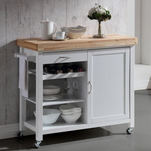 Denver White Kitchen Island With Solid Butcher Block Top Contemporary