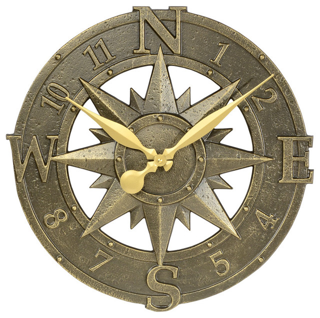 Compass Rose Clock, French Bronze Outdoor Clocks by Whitehall Products