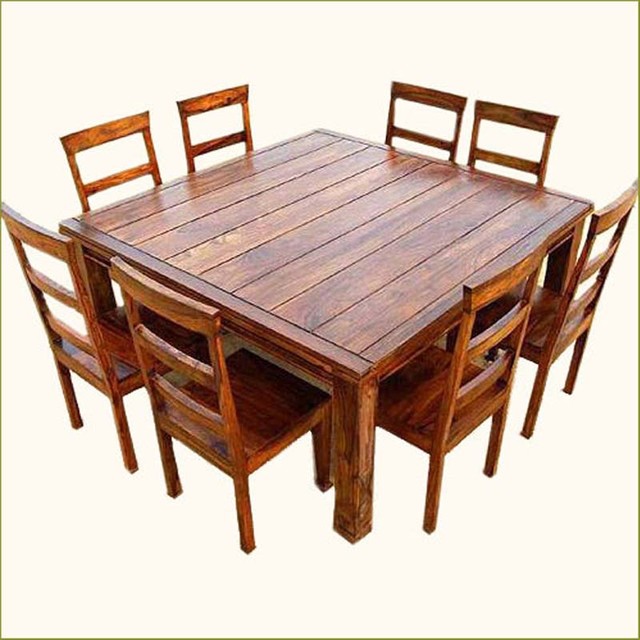 Appalachian Rustic 9 pc Square Wood Dining Table and Chair Set - Traditional - Austin - by 